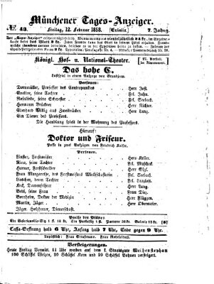 Münchener Tages-Anzeiger Freitag 12. Februar 1858
