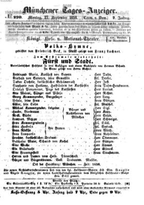 Münchener Tages-Anzeiger Montag 27. September 1858