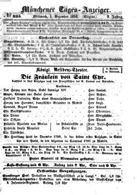Münchener Tages-Anzeiger Mittwoch 1. Dezember 1858