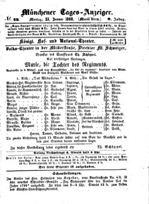 Münchener Tages-Anzeiger Montag 23. Januar 1860