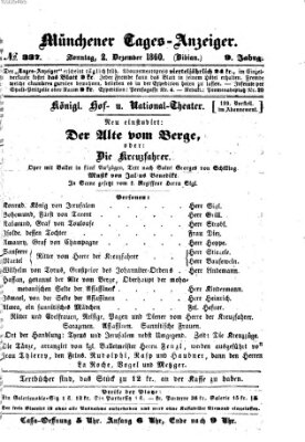 Münchener Tages-Anzeiger Sonntag 2. Dezember 1860