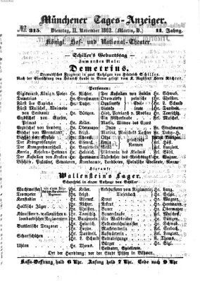 Münchener Tages-Anzeiger Dienstag 11. November 1862
