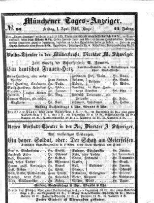 Münchener Tages-Anzeiger Freitag 1. April 1864