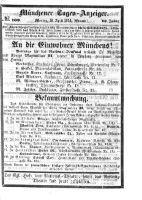 Münchener Tages-Anzeiger Montag 18. April 1864