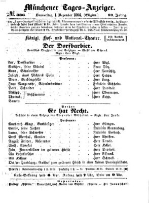 Münchener Tages-Anzeiger Donnerstag 1. Dezember 1864