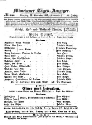 Münchener Tages-Anzeiger Dienstag 28. November 1865