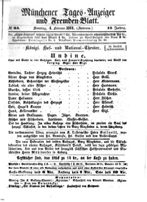 Münchener Tages-Anzeiger und Fremden-Blatt (Münchener Tages-Anzeiger) Sonntag 4. Februar 1866