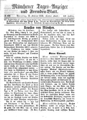 Münchener Tages-Anzeiger und Fremden-Blatt (Münchener Tages-Anzeiger) Donnerstag 15. Februar 1866