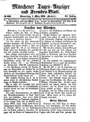 Münchener Tages-Anzeiger und Fremden-Blatt (Münchener Tages-Anzeiger) Donnerstag 1. März 1866