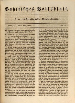 Bayerisches Volksblatt Samstag 27. März 1830