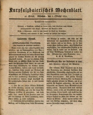 Kurpfalzbaierisches Wochenblatt Freitag 8. Oktober 1802