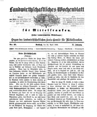 Landwirthschaftliches Wochenblatt für Mittel-Franken Freitag 24. April 1868