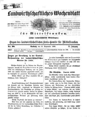 Landwirthschaftliches Wochenblatt für Mittel-Franken Samstag 19. September 1868