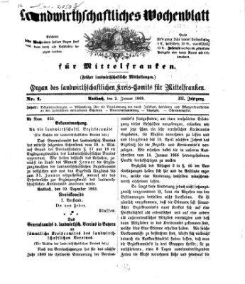 Landwirthschaftliches Wochenblatt für Mittel-Franken Samstag 2. Januar 1869