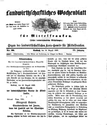 Landwirthschaftliches Wochenblatt für Mittel-Franken Samstag 14. August 1869