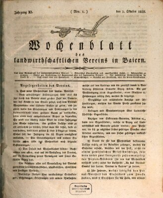 Wochenblatt des Landwirtschaftlichen Vereins in Bayern Dienstag 3. Oktober 1820