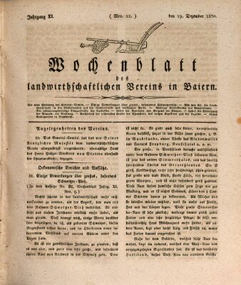 Wochenblatt des Landwirtschaftlichen Vereins in Bayern Dienstag 19. Dezember 1820