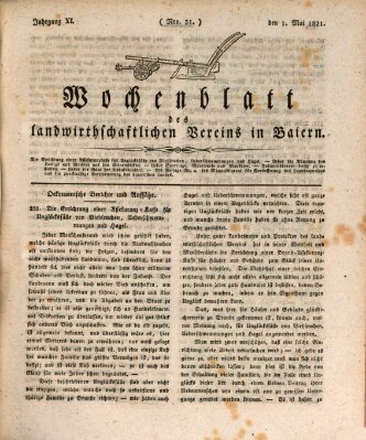 Wochenblatt des Landwirtschaftlichen Vereins in Bayern Dienstag 1. Mai 1821
