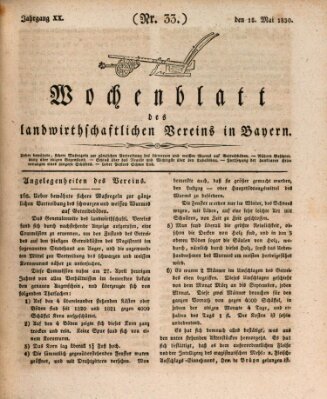 Wochenblatt des Landwirtschaftlichen Vereins in Bayern Dienstag 18. Mai 1830