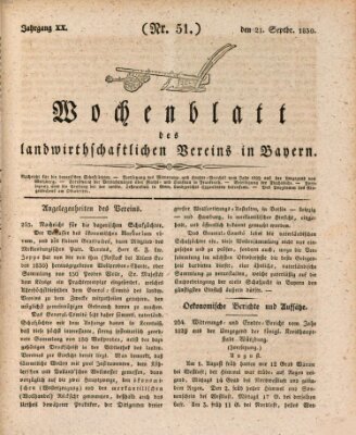 Wochenblatt des Landwirtschaftlichen Vereins in Bayern Dienstag 21. September 1830