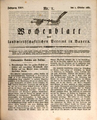 Wochenblatt des Landwirtschaftlichen Vereins in Bayern Dienstag 1. Oktober 1833