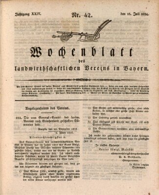 Wochenblatt des Landwirtschaftlichen Vereins in Bayern Dienstag 15. Juli 1834