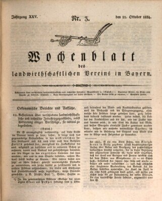 Wochenblatt des Landwirtschaftlichen Vereins in Bayern Dienstag 21. Oktober 1834