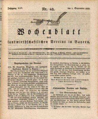 Wochenblatt des Landwirtschaftlichen Vereins in Bayern Dienstag 1. September 1835