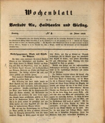 Wochenblatt für die Vorstadt Au, Haidhausen und Giesing Sonntag 16. Januar 1842
