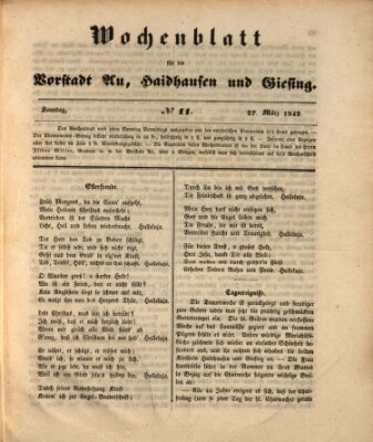 Wochenblatt für die Vorstadt Au, Haidhausen und Giesing Sonntag 27. März 1842