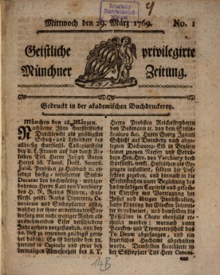 Geistliche privilegirte Münchner Zeitung Mittwoch 29. März 1769