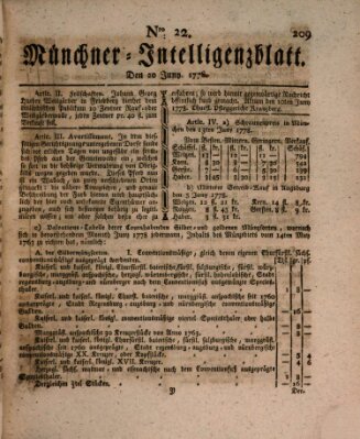 Münchner Intelligenzblatt Samstag 20. Juni 1778