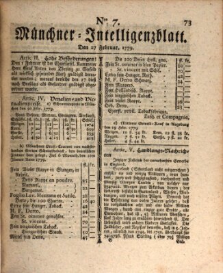 Münchner Intelligenzblatt Samstag 27. Februar 1779