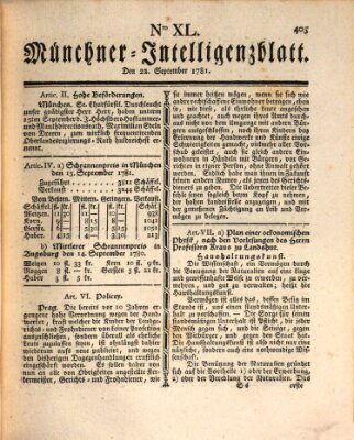 Münchner Intelligenzblatt Samstag 22. September 1781