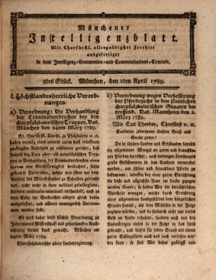 Münchner Intelligenzblatt Donnerstag 2. April 1789