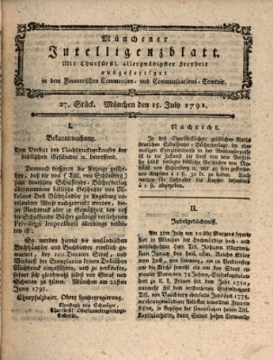 Münchner Intelligenzblatt Freitag 15. Juli 1791