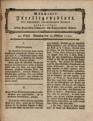 Münchner Intelligenzblatt Freitag 21. Oktober 1791