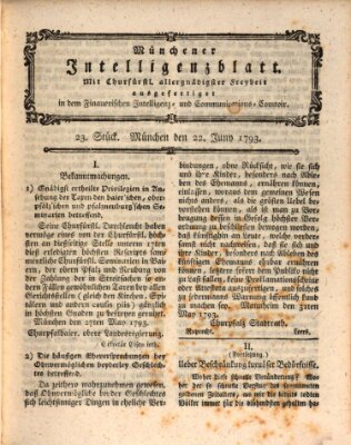 Münchner Intelligenzblatt Samstag 22. Juni 1793