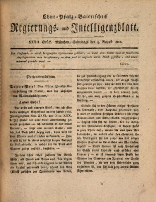Chur-pfalz-baierisches Regierungs- und Intelligenz-Blatt (Münchner Intelligenzblatt) Samstag 9. August 1800