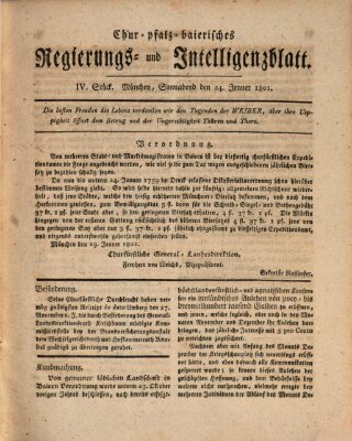 Chur-pfalz-baierisches Regierungs- und Intelligenz-Blatt (Münchner Intelligenzblatt) Samstag 24. Januar 1801