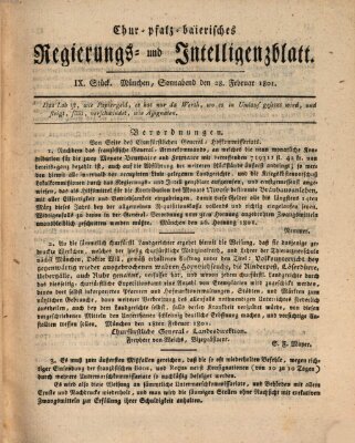 Chur-pfalz-baierisches Regierungs- und Intelligenz-Blatt (Münchner Intelligenzblatt) Samstag 28. Februar 1801