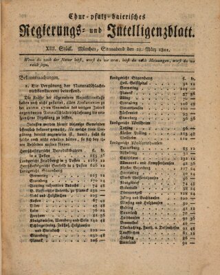 Chur-pfalz-baierisches Regierungs- und Intelligenz-Blatt (Münchner Intelligenzblatt) Samstag 28. März 1801