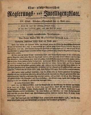 Chur-pfalz-baierisches Regierungs- und Intelligenz-Blatt (Münchner Intelligenzblatt) Samstag 11. April 1801