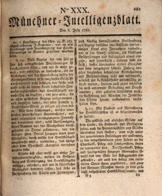 Münchner Intelligenzblatt Samstag 6. Juli 1782