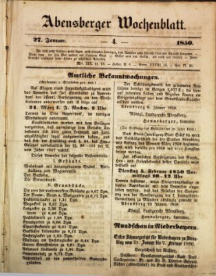 Abensberger Wochenblatt Sonntag 27. Januar 1850