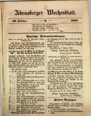 Abensberger Wochenblatt Sonntag 10. Februar 1850