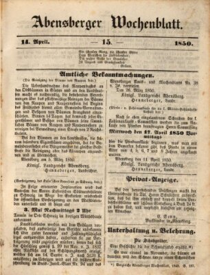 Abensberger Wochenblatt Sonntag 14. April 1850