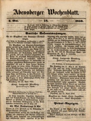 Abensberger Wochenblatt Sonntag 5. Mai 1850