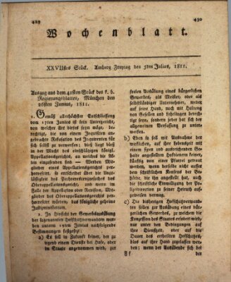 Wochenblatt (Oberpfälzisches Wochenblat) Freitag 5. Juli 1811