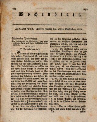 Wochenblatt (Oberpfälzisches Wochenblat) Freitag 27. September 1811
